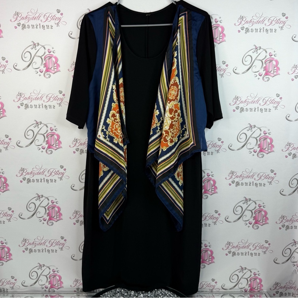 Black Dress scarf details scarve dual can be tired up with Multicolor Scarf